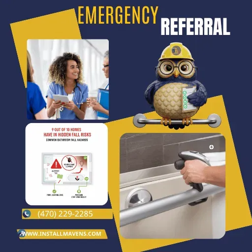SAGE emergency referral graphic showing a home safety installation